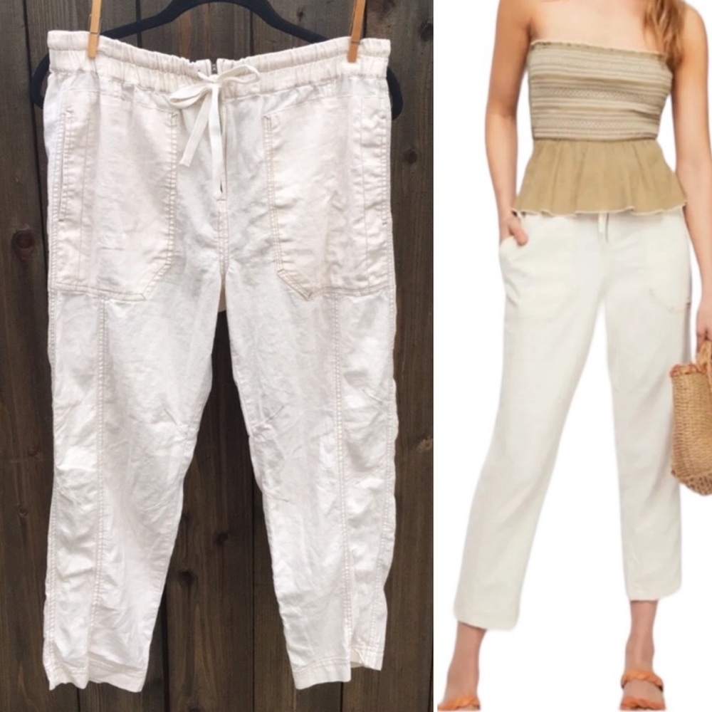 Free People Palmer Utility Linen Capri Pant Bohemian Gypsy Drawstring Waist XS